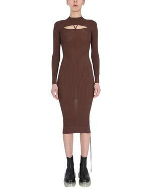 ANDREADAMO Dress With Cut Out Detail Viscose - Brown