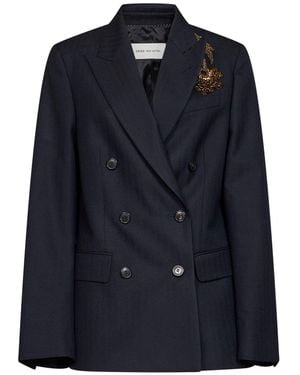 Dries Van Noten Chevron Wool Barrysta Embroidered Blazer - Blue