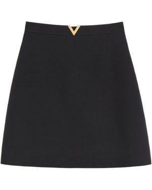 Valentino Vlogo Signature Wool And Silk Skirt - Black