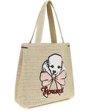 Fiorucci Tote Bag Poodle Raffia Paper Handbags - White
