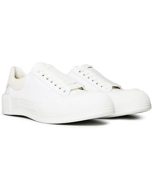 McQueen Deck Plimsoll Lace Up Sneakers Shoes - White