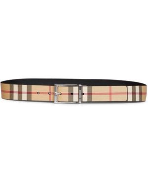 Burberry Archive And Check Reversible Belt - White