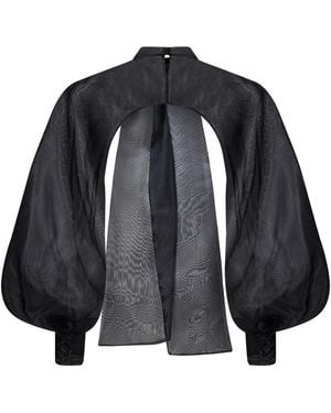 ROOM76 Organza Shrug With Long Puff Sleeves - Black