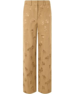 Veronica Beard Straight Pants Floral Jacquard Cotton - Natural