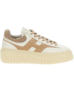 Hogan Ivory H-Stripes Nappa Leather Trainers - Natural