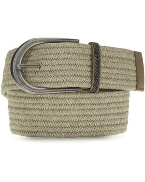 Brunello Cucinelli Braided Linen Belt With Shiny Loop Linen; Viscose; Rubber E Braces - Grey
