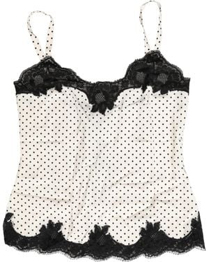 Dolce & Gabbana Polka Dot Lace-Trimmed Camisole Top Underwear And Elastane Silk - Black