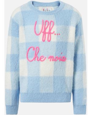 MC2 Saint Barth Crewneck Sweater With Check Jacquard And Uff… Che Noi Embroidery Sky - Blue