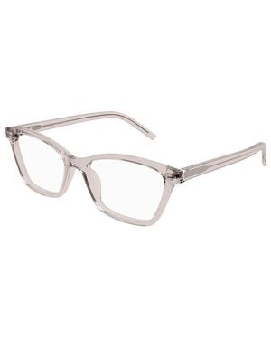 Saint Laurent Eyeglasses Cat Eye Full Rim, Havana Frame And Clear Demo Lenses Lens Slm128002 - Metallic