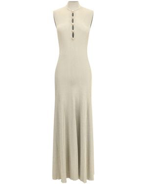 Self-Portrait Lurex Knit Long Dress - White