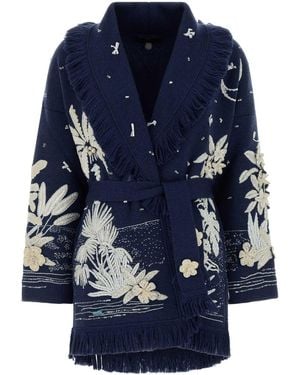 Alanui Embellished Wool Blend Postcard From Paradise Cardigan - Blue