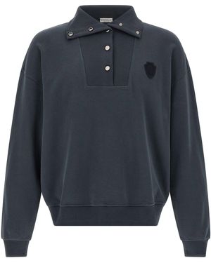 Brunello Cucinelli Polo-Collar Cotton Sweatshirt - Blue
