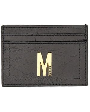 Moschino Card Holder With Plaque Leather Wallets & Purses - Black