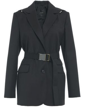 Pinko Single-Breasted Belted Wool Blazer - Black