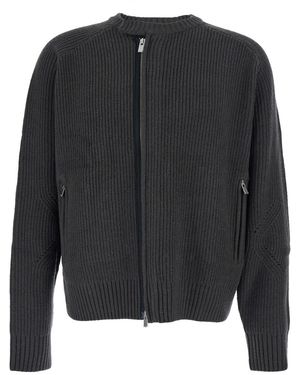 Tonywack Crew Neck Cardigan With Ribbed Design - Black