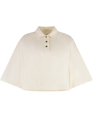 Bottega Veneta Cropped Cotton Piqué Polo Tops - Natural
