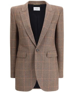 Saint Laurent Prince De Galles Blazer - Brown