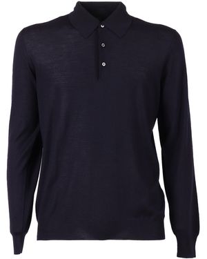 Fedeli Polo-Shirt L-S Knitted Jumper Virgin Wool - Blue