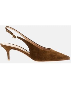 Gianvito Rossi Suede Robbie Sling 55 - Natural