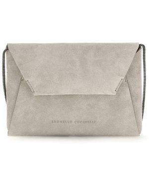 Brunello Cucinelli Calf Leather Bos Taurus Shoulder Bag - Grey