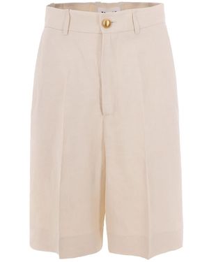 P.A.R.O.S.H. Cream Linen Bermuda Shorts - White