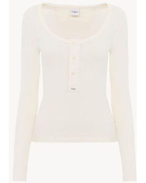 Chloé Chloé Logo-Embroidered Henley Top — Cream - White