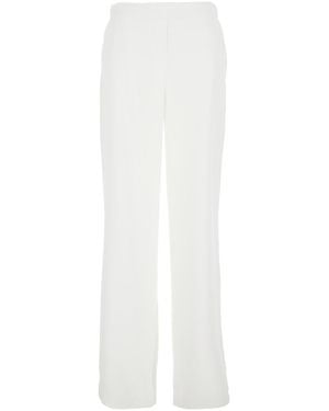 Plain Trousers With Rear Elastic Waist And Wide Leg - White