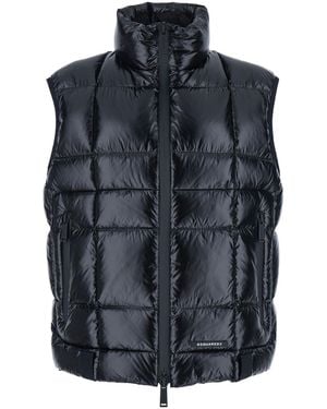 DSquared² Sleeveless Down Jacket With High Neck And Logo Patch On The Front - Blue