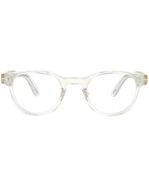 Tom Ford Eyeglasses Round Full Rim, Shiny Frame And Clear Light Block Lenses Lens Ft5783-D-B039 - Metallic