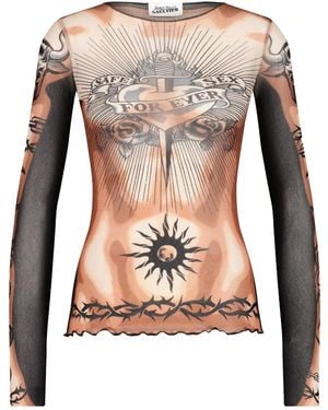 Jean Paul Gaultier Safe Sex Tattoo Print Top Polyamide Tops - Multicolour