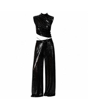 Amazuìn Draped Tulle Jumpsuit With Sequins And Cut-Out Waist - Black