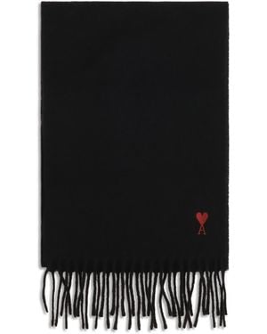 Ami Paris Quota Ami De Coeur Wool Scarf Merino Ovis Aries Scarfs - Black