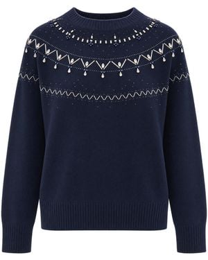 Liu Jo Crystal-Embellished Knit Jumper Melange Wool Jumper - Blue