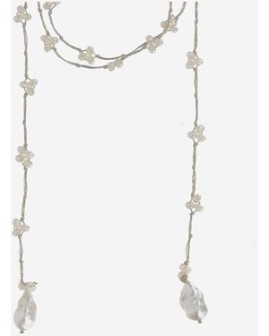 Mela Necklace Pearl Natural Fiber - White