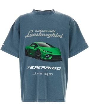 Balenciaga Cerulean Cotton X Automobili Lamborghini Oversize T-Shirt - Blue