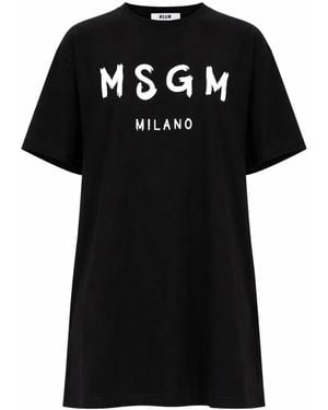 MSGM Abito Con Logo Pennellato - Black
