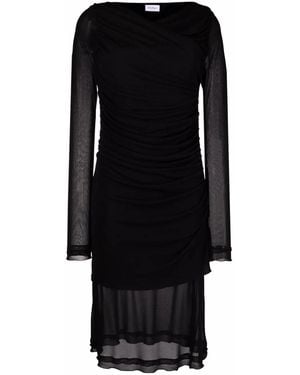 Ferragamo Sheer-Panels Draped Midi Dress - Black