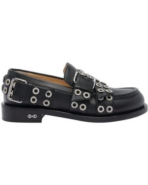 Mach &amp; Mach Buckle Belt Vintage Loafers - Black