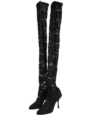 Dolce & Gabbana Taormina Lace Socks Boots Pumps Shoes Elastane - Black