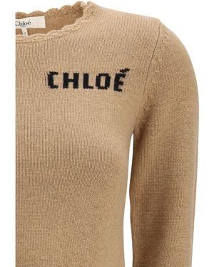 Chloé Sweater With Logo Wool - Natural