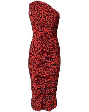 Dolce & Gabbana Leopard Print Nylon Sheath Midi Dress 29+Pa - Red
