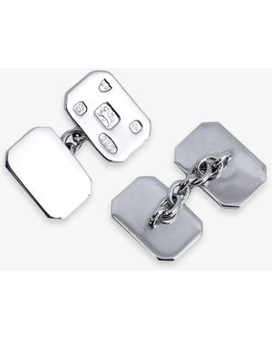 Larusmiani Rectangular Plain Cufflinks With Engraved Symbols Jewelry - White