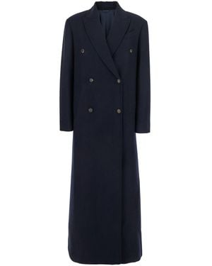 Brunello Cucinelli Double-Breasted Long Coat With Peak Revers - Blue