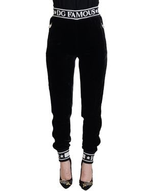 Dolce & Gabbana Velvet Sweatpants Relaxed Fit - Black