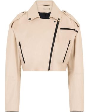 The Mannei Cropped Leather Jacket Calfskin - Natural