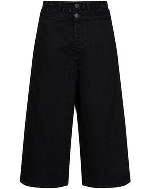 The Attico Cotton Denim Double Waistband Cropped Jeans - White