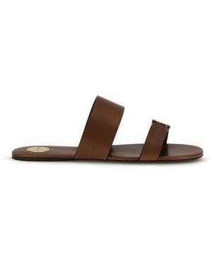 Saint Laurent Calf Leather Bos Taurus Flat Sandals - Brown