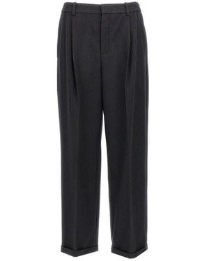 Saint Laurent C Mere And Wool Flannel 90 Striped Trousers - Black