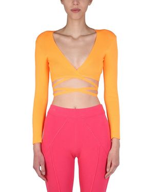 MSGM Cropped Top With Wide V-Neck - Pink