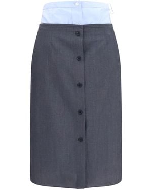 Prada Double-Layer Midi Skirt Cotton And Linen Cotton - Blue